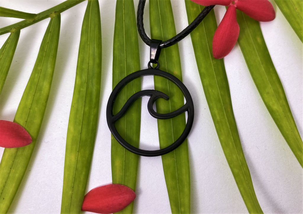 black wave necklace on black string
